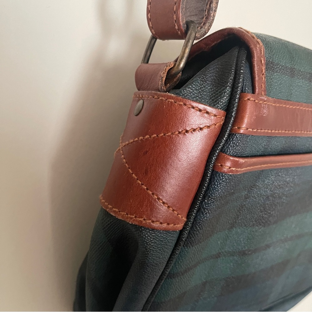 Vintage Polo Ralph Lauren Green tartan plaid leather messenger crossbody bag - Picture 4 of 12